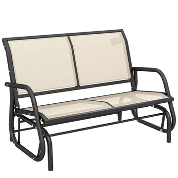 Outdoor Glider Bench, 2 Person Patio Glider Chair, Gliding Outdoor Garden Loveseat Swing Bench with Breathable Mesh Fabric, Steel Frame for Backyard, Porch, Cream White
