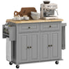 Rolling Kitchen Island with Rubber Wood Top and Storage, Spice Rack, Towel Rack, Grey