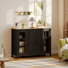 Buffet Cabinet Sideboard with 2 Drawers, 3 Storage Cabinets, Glass Doors and Adjustable Shelves, Dark