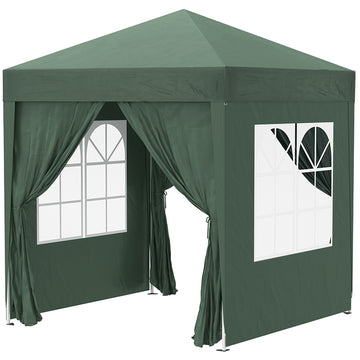 6.6'x6.6' Pop Up Canopy Tent with Sidewalls, Instant Sun Shelter Camping Gazebo with Carry Bag, Dark Green
