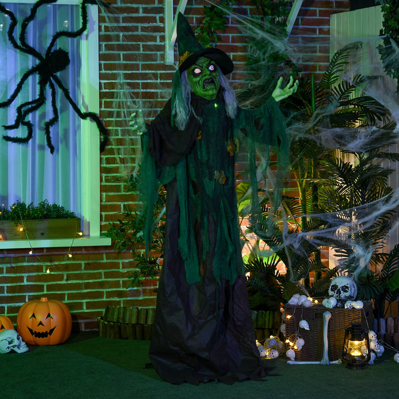 72 Inch/6ft Life Size Outdoor Halloween Decoration Witch, Animated Prop Decor with Sound and Motion Activated, Light Up Eyes, Creepy Sound