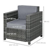 Outdoor Rattan Sofa, Patio Wicker Armchair with Cushions for Garden, Balcony, Porch, Grey