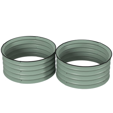 Set of 2 Raised Garden Bed, Metal Planter Box with Safety Edging, Easy-to-assemble Stock Tank, Green