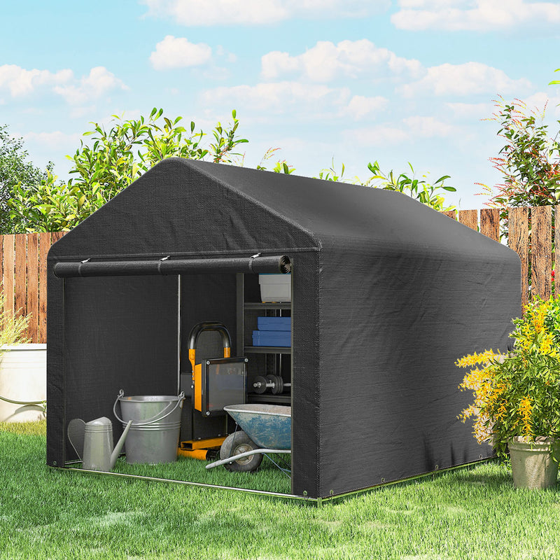 6.6' x 7.8' Portable Shed, Waterproof Bike Tent with Roll-up Zipper Door and Reinforced Galvanised Steel Frame, Black