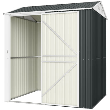 7' x 6' Tall Outdoor Storage Shed, Waterproof Metal Garden Shed with Gloves, Lockable Door, Silver, Dark Grey