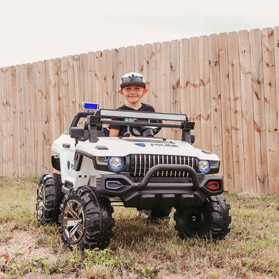 Kids 2 Seater Ride-On Car Police Truck Electric with LED Lights & MP3 for Kids
