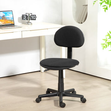 Small Desk Chair, Armless Office Chair with Adjustable Height, 360° Swivel Wheels, Low Back for Small Spaces, Black