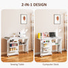 Sewing Machine Cabinet, Folding Sewing Table with Storage Shelf, Bins and Lockable Wheels for Small Space, White
