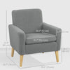 Fabric Accent Chair, Modern Upholstered Armchair with Wood Legs and Wide Padded Seat, Grey