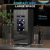 Wine Fridge, 12 Bottle, Under Counter Drinks Beer Wine Cooler with Glass Door, LED Light, Temperature Control