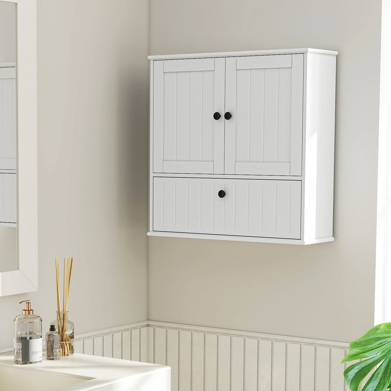 Bathroom Wall Cabinet, Farmhouse Medicine Cabinet with Adjustable Shelves and Flip-Down Door, Over The Toilet, White