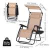 Outdoor Zero Gravity Reclining Lounger Chair with Canopy Shade, Side Tray, Cupholder, Beige