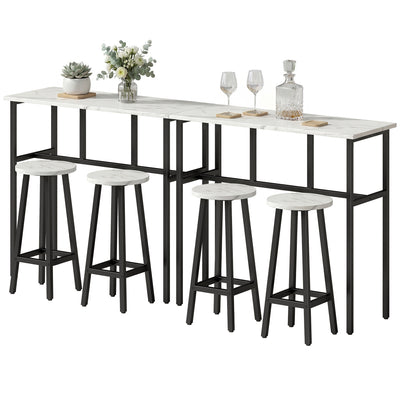 Bar Table Set of 6, Bar Table and Stools for 4, 2 Breakfast Tables and 4 Stools for Living Room, White Marble