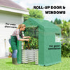 Greenhouse with Raised Garden Bed, Galvanized Metal Planter Box with PE Cover, Roll Up Door, 56