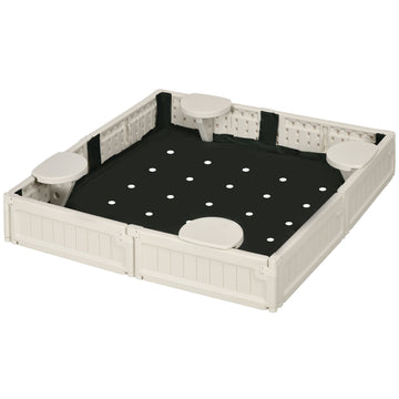 Kids Outdoor Sandbox with Canopy, Bottom Fabric Liner, Cream White