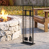 Fireplace Tools Set 5 Pieces Metal Fire Place Kit with Brush, Shovel, Poker, A Pair of Tongs, Stand, Black