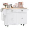 Kitchen Island with Storage, Rolling Kitchen Island with Drop Leaf, Rubber Wood Top and Adjustable Shelves