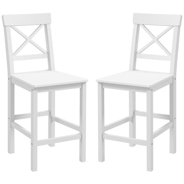 Counter Height Stools Set of 2, Farmhouse Bar Stools with Backs, Solid Wood Counter Stools for Kitchen Island White