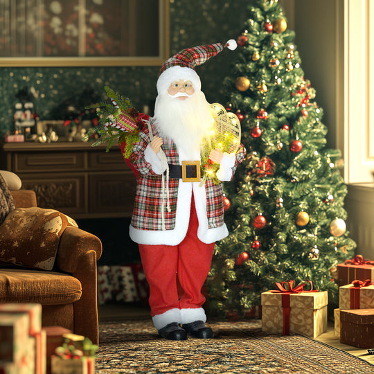 Life Size Singing and Dancing Santa Claus, Standing Animated Santa Claus with Posable Arms, Sack, Sound Activated