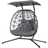Double Wicker Egg Swing Chair with Canopy, Foldable Hanging Egg Chair with Stand Cushion Headrest