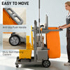 Commercial Janitorial Cart with 3 Tier Shelves, Cleaning Cart with Rubbish Bag and Mop Mount for Hotel Restaurant, Grey