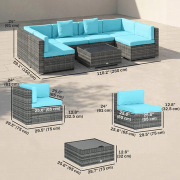 7 Piece Patio Furniture Set, PE Rattan Outdoor Conversation Set with Sectional Sofa