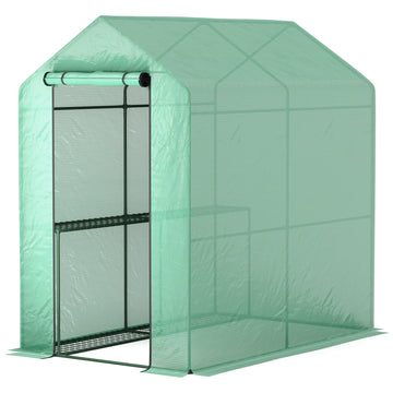 Walk-in Greenhouse Outdoor Portable Plant Flower Growth Warm House with Roll-up Door, 73