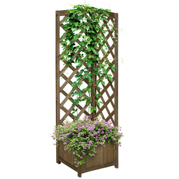 Raised Garden Bed Wood Planter with Trellis for Vine Climbing, 16