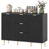 Modern Kitchen Storage Cabinet, Sideboard Buffet Cabinet w/ 3 Drawers and Adjustable Shelves for Kitchen Hallway, Black