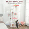 65 Inch Cat Tree with 2 Doors Condos, Plush Top Perch, Hammock, Sisal Scratching Posts, 4 Pompoms, Ramp, White