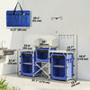 Aluminum Camping Kitchen, Portable Folding Camping Table with Fabric Cupboards, Windshield, Bag for BBQ, Picnic, Blue