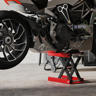 1100lbs Motorcycle Jack, Height Adjustable Motorcycle Scissor Lift Jack with Anti-Slip Wide Deck for Home Garage, Red