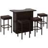 5 Pieces Patio Bar Set, Outdoor PE Rattan Wicker High Top Outdoor Table and Chairs Outdoor Bar Set with Tempered Glass Top Bar Table and Shelves, 4 Bar Chairs, Dark