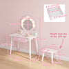 Qaba Kids Vanity Set, Makeup Vanity Table with Lights, Mirror, Stool, 7Pcs Accessories, Pretend Play Set for 3-8 Years, Pink