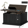 Lift Top Coffee Table with Charging Station, Square Farmhouse Center Table with Hidden Storage, White Wood Grain
