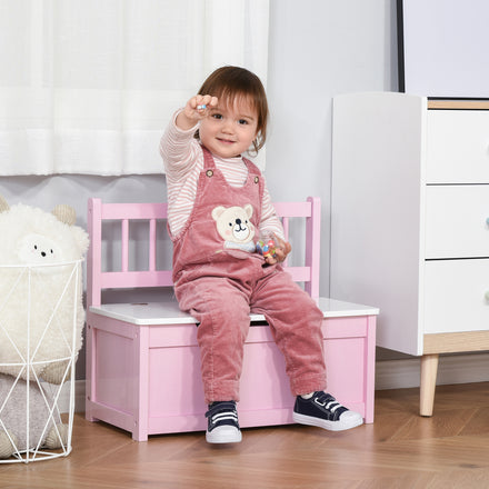 2-in-1 Kids Toy Box Storage Organizer Chest Cabinet Chunk Cube with Safety Pneumatic Rod, Pink