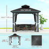 10' x 12' Hardtop Gazebo, Sun Shelter with Double Tier Metal Roof, Mosquito Netting, and Hanging Hook, Dark