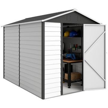 9' x 6' Garden Shed, Outdoor Storage Patio Shed w/ Sloped Roof, Lockable Door for Patio Lawn, Green, White And Dark Grey