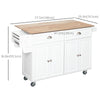 Kitchen Island with Storage, Rolling Kitchen Island with Drop Leaf, Rubber Wood Top and Adjustable Shelves