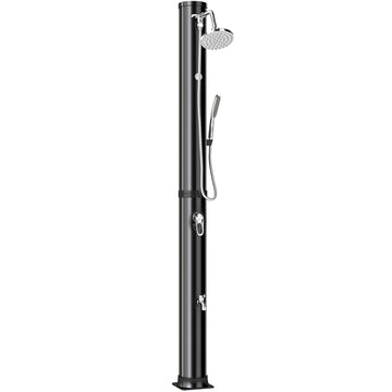 16 Gal Solar Heated Shower, 7.4 FT Outdoor Shower with 2 Shower Heads, Adjustable Temperature, Foot Faucet