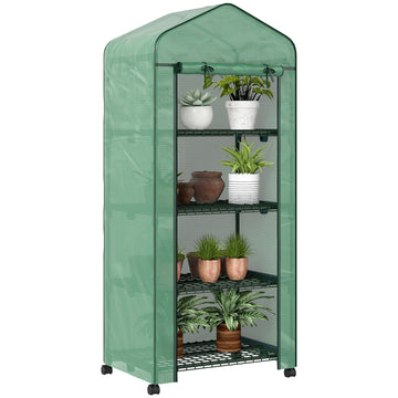 Portable Greenhouse, Outdoor Hot House Plant Flower Greenhouse with 4 Tier Shelves, PE Cover, Green