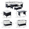 6pcs Outdoor Rattan Sofa Set Garden Wicker Sectional Couch Furniture Set with Dining Table and Chair White