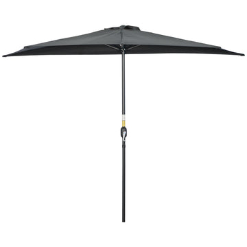 9.8ft Half Umbrella Semi Round Patio Parasol with Crank Handle, Top Vent for Garden, Balcony- NO BASE INCLUDED, Black