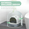 Cat Litter Box with Lid, Front Door Flap, Scoop, Handle, Easy Clean, for Small and Medium Cats, Grey