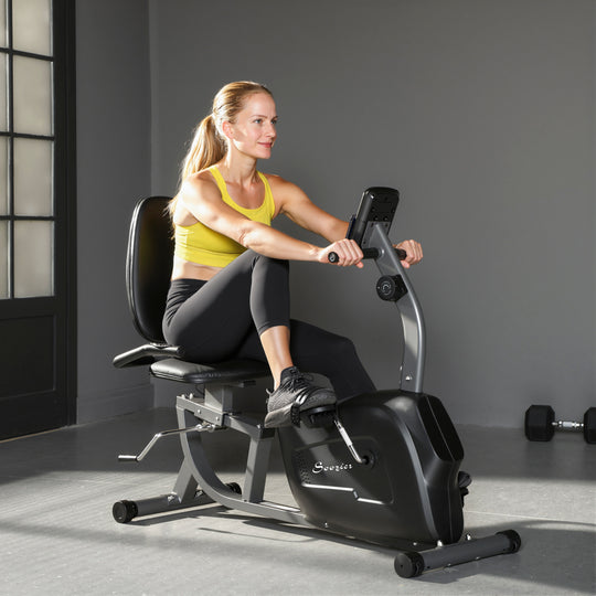 Recumbent Exercise Bike with 8-Level Magnetic Resistance, LCD Monitor, Heart Rate Handle and Adjustable Seat