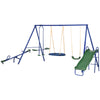 5 in1 Kids Swing Set with Saucer Swing, Slide, Seesaw, Glider, Swing Seat for Backyard, Playground