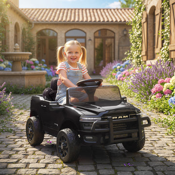 Qaba 12V Ride on Car, Licensed Dodge RAM 3500 Electric Vehicle with Remote Control, Suspension for 3-5 Years, Black