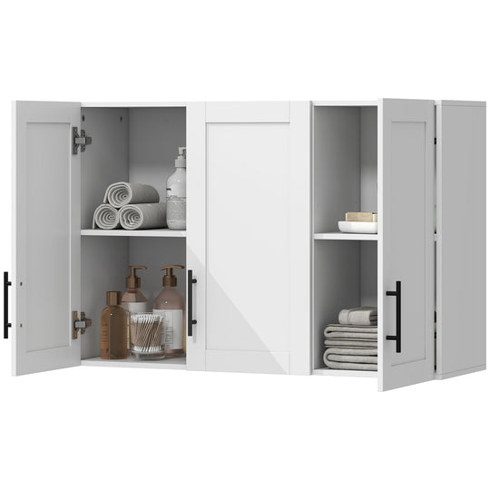 Modern Medicine Cabinet Wall Mounted, Bathroom Wall Cabinet with 3 Doors and Adjustable Shelves, White