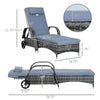 Wicker Chaise Lounge, Outdoor Lounge Chair, PE Rattan Patio Sun lounger with Head-rest, 5-Level Height Adjust Backrest, Cushion, & Wheels, Mixed Grey and Grey