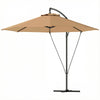 9.5' Cantilever Umbrella with Wind Protection Strap and Cover, Hanging Umbrella with Crank and Cross Base, Khaki